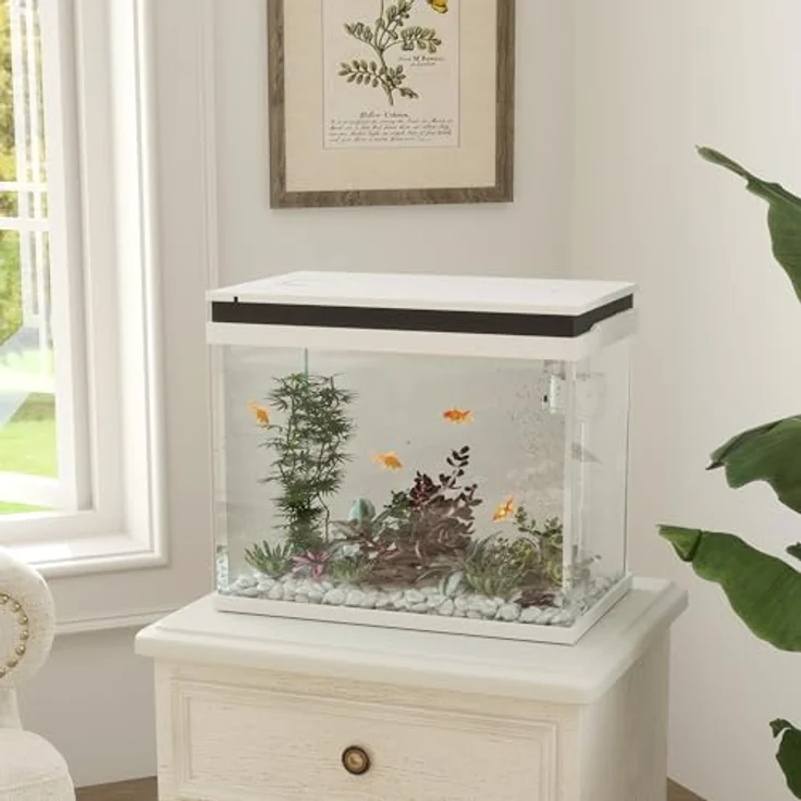 PawHut Aquarium 41 Liter, Glas-Aquarium mit Filtersystem, LED-Lichtern und Wasserpumpe, kompaktes Design in Weiß für verschiedene Fischarten – Bild 2