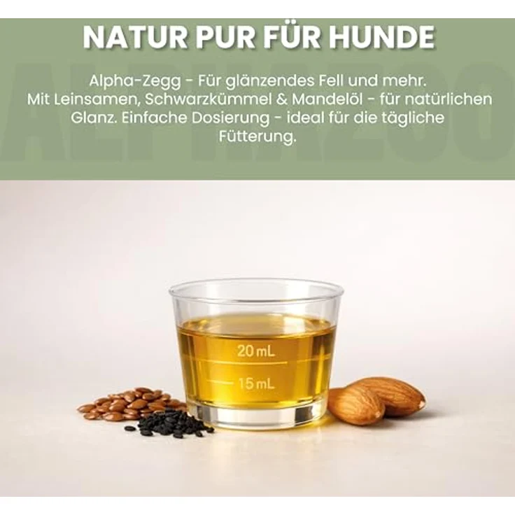 alphazoo Alpha-Zegg Futteröl für Hunde 500ml – natürliche Leinsamen-, Schwarzkümmel- & Mandelöl-Mischung zur Unterstützung von Haut, Fell & Abwehrkräften in der Zeckenzeit – Bild 4