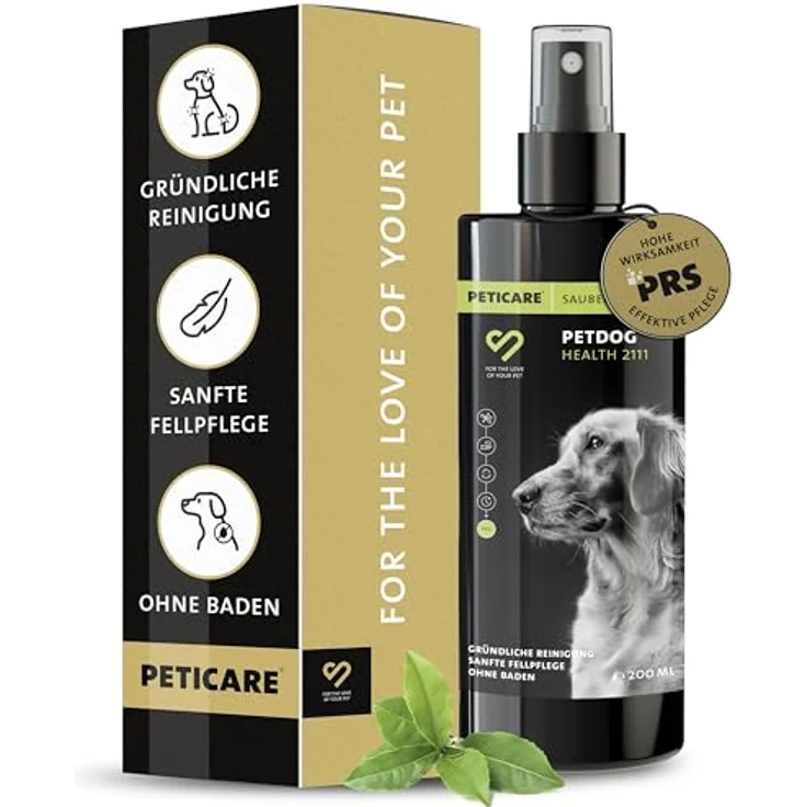 Peticare® Hunde Trockenshampoo, 200 ml – Natürliches Hundeshampoo gegen Geruch & Schmutz, ohne Wasser, mit Argan- & Kokosöl für alle Fellarten, sanfte Pflege für Hunde & Welpen – Bild 1