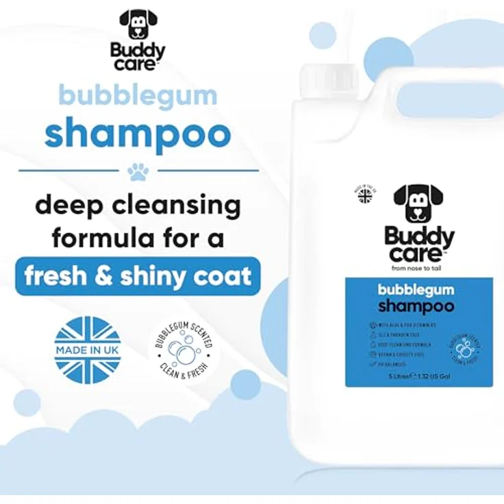 Buddycare Kaugummi-Hundeshampoo, tiefenreinigendes Shampoo mit Aloe Vera und Pro-Vitamin B5, süßer Duft, 5L – Bild 2