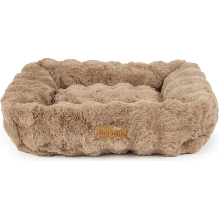 Scruffs Alpine Hundebett, 90x70 cm, mit weichem Kaninchenfellimitat und tief gepolsterten Wänden, taupe