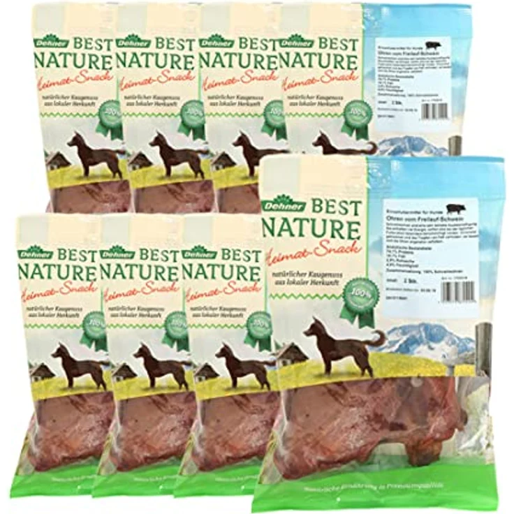 Dehner Best Nature Hundesnack, Kausnack 100 % natürlich, Schweineohren, 8 x 2 Stück (720 g), ohne künstliche Zusatzstoffe, artgerechte Tierhaltung – Bild 1