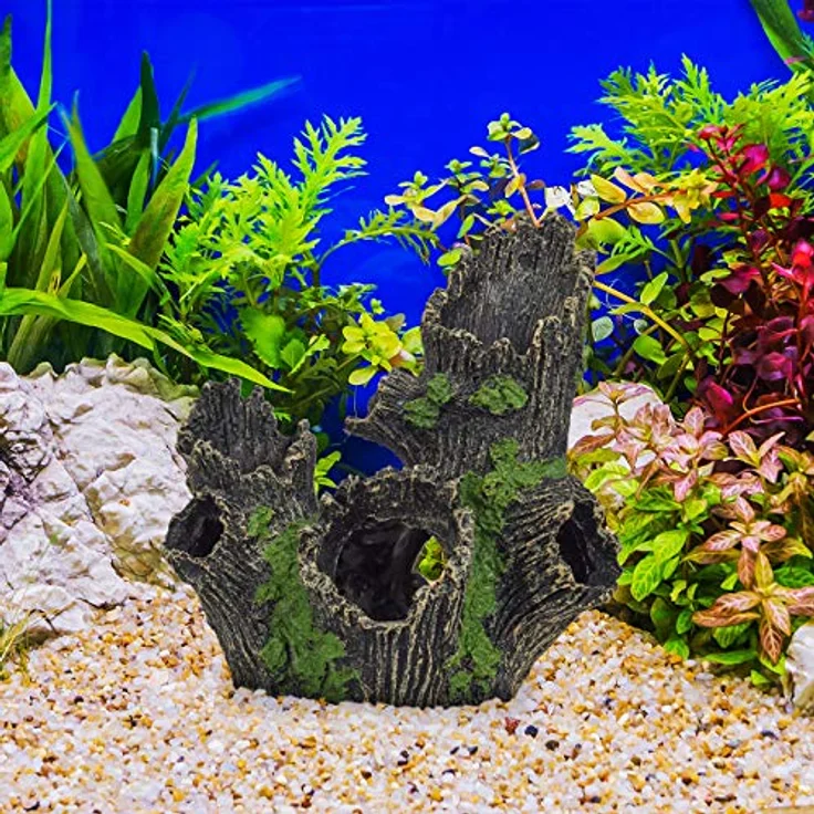 Relaxdays Baumstamm Höhle für Aquarien, Deko in Natur-Optik, 3D-Versteck aus ungiftigem Polyresin, schwarz-grün, HxBxT 16,5 x 15,5 x 11 cm – Bild 2