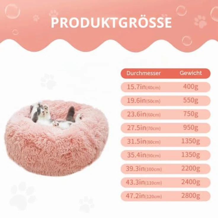 BVAGSS Rundes Hundebett, Flauschiges Donut Katzenbett aus Ultra Weichem Plüsch, Waschbar, 70 cm, Bean Paste für Kleine und Mittelgroße Hunde, Katzen – Bild 5