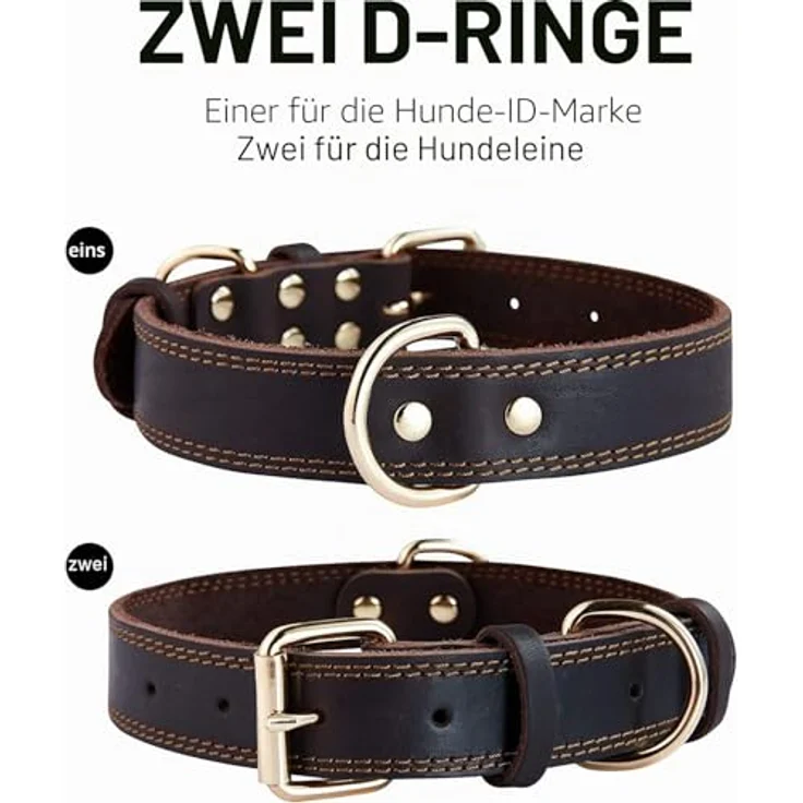 SLZZ Personalisiertes Hundehalsband aus echtem Leder, verstellbar für X-Klein bis X-Groß Hunde, mit goldener Lasergravur für Hundename und Telefonnummer – Bild 2