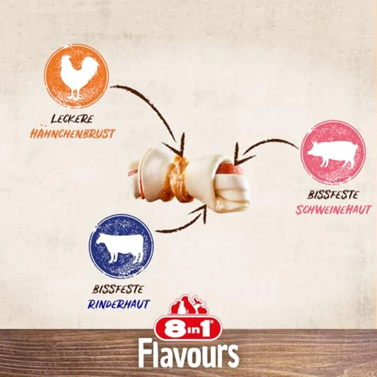 8in1 Triple Flavour Knochen XS, Hundesnacks mit Hähnchenfilet, Schweine- und Rinderhaut, 7 Stück, fettarm und ohne Zusatzstoffe – Bild 4
