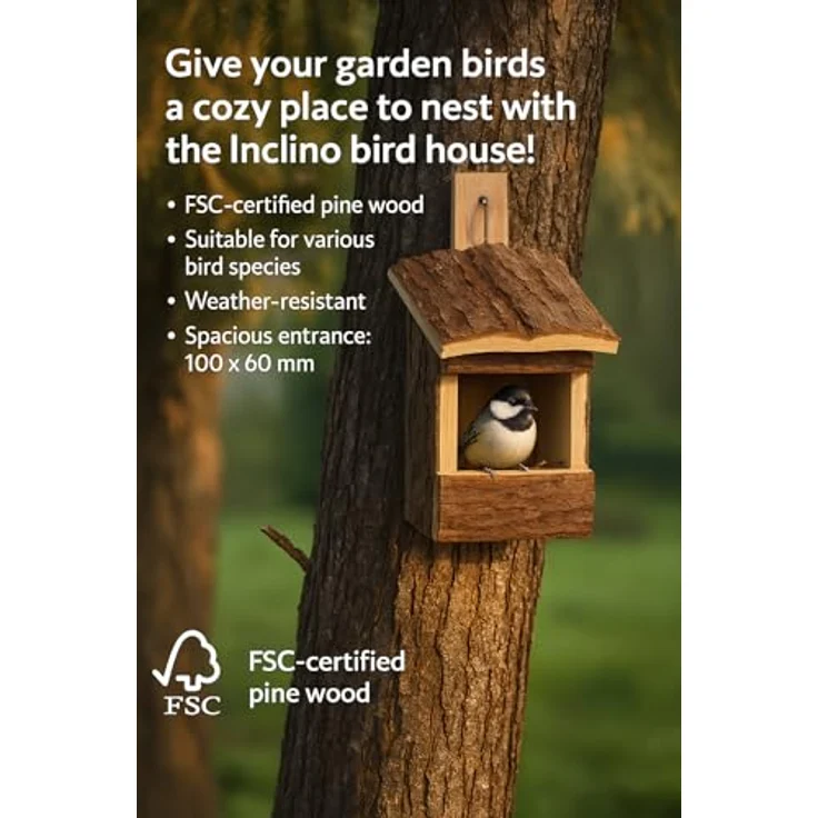 Flamingo Nistkasten Inclino, wetterfester Vogelhaus aus FSC-Holz, 14x13x20cm, schräge Bauform mit 10x6cm Eingang – Bild 3