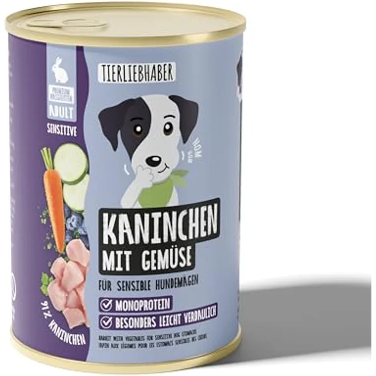 TIERLIEBHABER Hundefutter Nass 400g Kaninchen mit Gemüse, 91% Fleischanteil, von Tierärzten entwickelt, glutenfrei, ohne Zusatzstoffe
