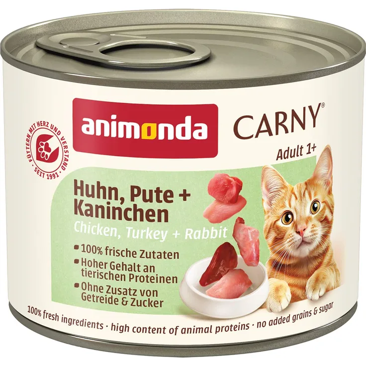 animonda Carny Adult Huhn, Pute und Kaninchen, Katzen-Nassfutter mit lebenswichtigen Mineralstoffen und Vitaminen, 6x200g