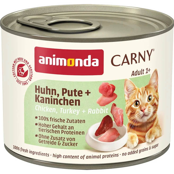 animonda Carny Adult Huhn, Pute und Kaninchen, Katzen-Nassfutter mit lebenswichtigen Mineralstoffen und Vitaminen, 6x200g