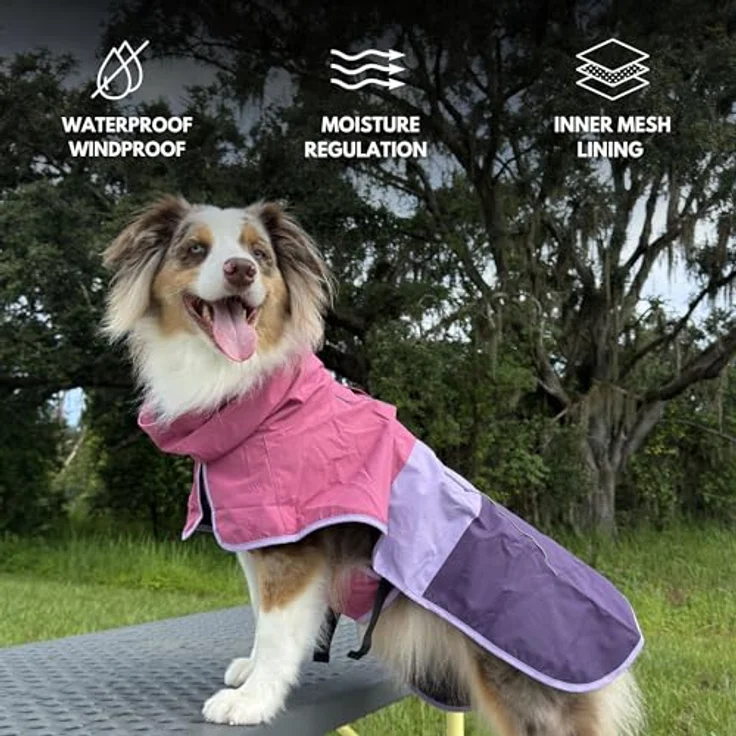 Spark Paws Hunderegenmantel, wasserdicht und winddicht, atmungsaktiver Trockenanzug für Hunde, reflektierend, in Rosa - Größe M – Bild 3