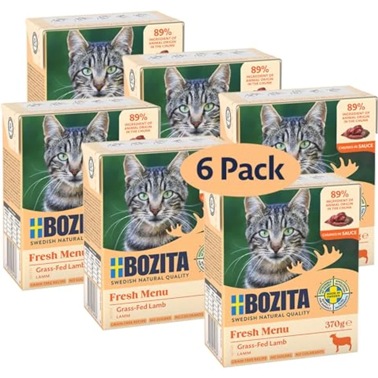 Bozita Tetra Häppchen in Sauce mit Lamm, 6x370g getreidefreies Nassfutter für Katzen, 7,5% Protein & 5% Fettgehalt, gentechnikfrei, schmackhaft – Bild 1