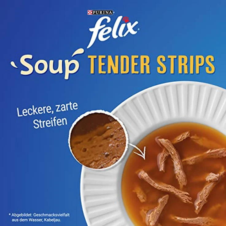 FELIX Soup Tender Strips Katzensuppe mit Kabeljau, Thunfisch & Scholle, 6 x 48g Portionsbeutel – Bild 4