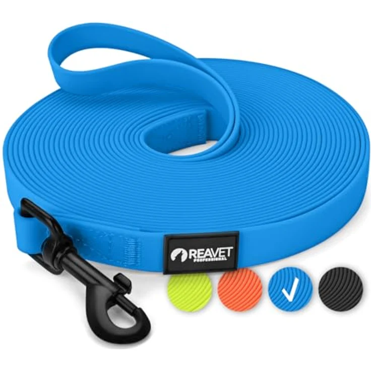 ReaVET Schleppleine für Hunde 10 Meter, robuste & wasserfeste Übungsleine mit Griff, Trainingsleine für große & kleine Hunde, Blau – Bild 1