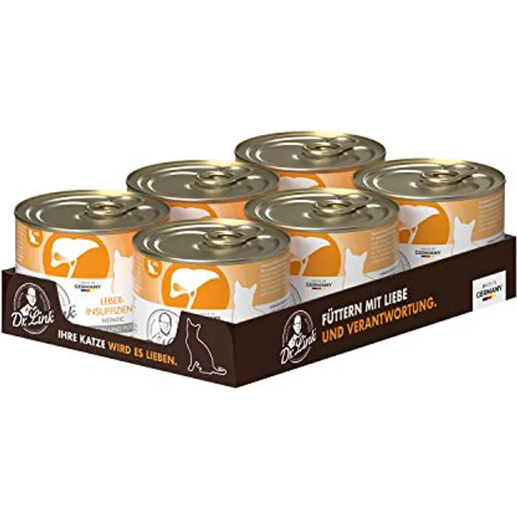 Dr. Link Spezial-Diät Katzenfutter für die Leber, Huhn & Pute, 6x200g Dose, unterstützt Stoffwechsel und Leberfunktion
