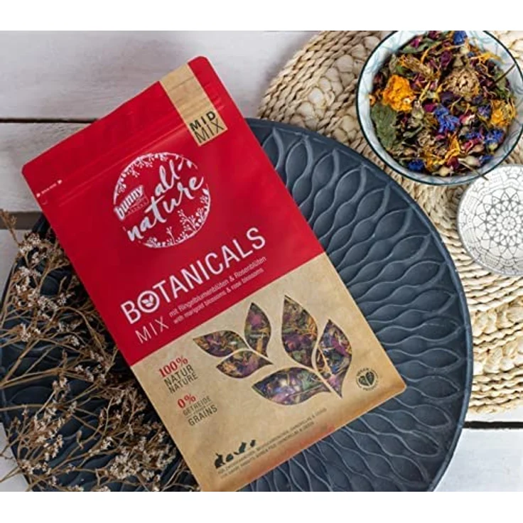 Bunny Nature BOTANICALS MID Mix, Ergänzungsfuttermittel mit Ringelblumenblüten & Rosenblüten, 130 g für Zwergkaninchen, Meerschweinchen, Chinchillas & Degus, 100% natürlich, vitaminreich – Bild 3