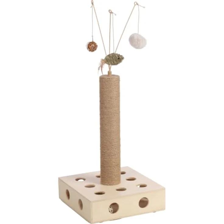 Flamingo Kratzbaum Armas Beige, Katzenspielzeug mit Juteseil, Kugelbahn und Hängespielzeug, 30 x 30 x 76,5 cm – Bild 2