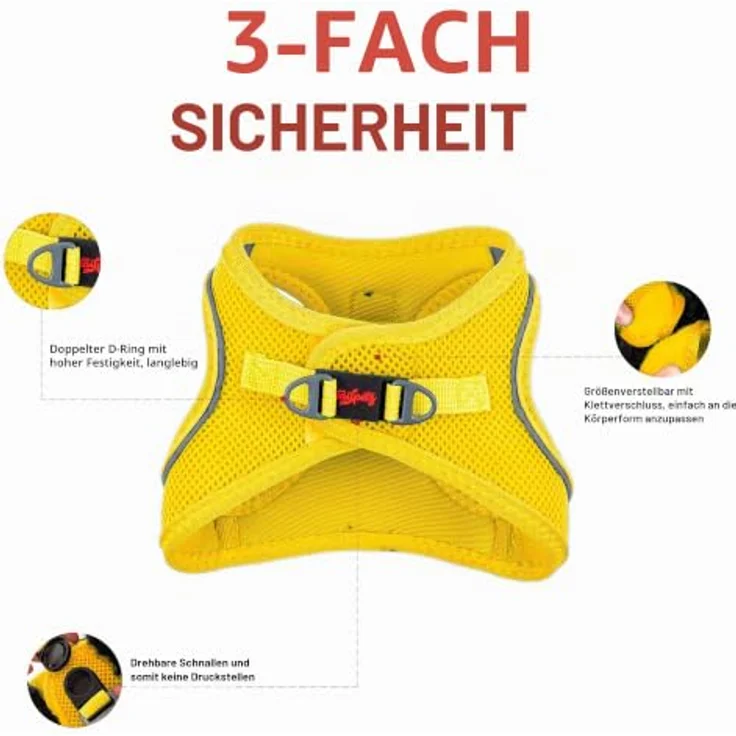 Tailpetz Air-Mesh Brustgeschirr für kleine und mittelgroße Katzen und Hunde – Weich, Atmungsaktiv, Strapazierfähig, Gelb, 3XS (Brustumfang 28–30,5 cm) – Bild 2