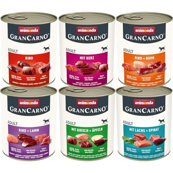 animonda GranCarno Adult Herzhafte Variation, Hunde Nassfutter mit 100% frischen, fleischlichen Zutaten, getreidefrei, 6 x 800 g