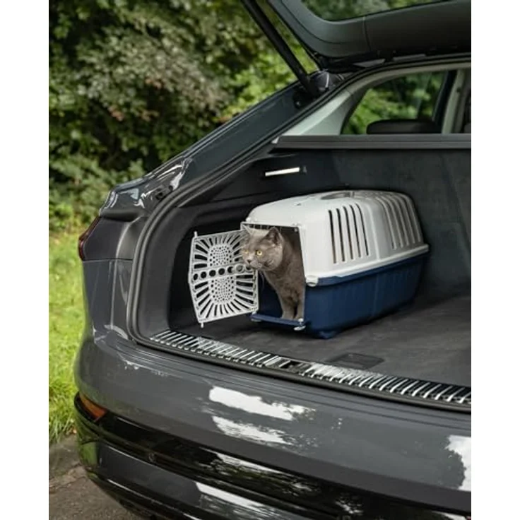 lionto Tiertransportbox für Hunde & Katzen, bis 15 kg, 55x36x36 cm, Blau, robuster Polypropylen mit guter Belüftung und praktischem Tragesystem – Bild 3