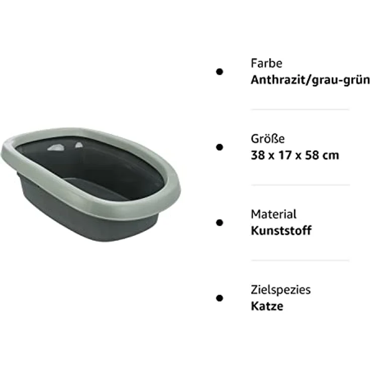 TRIXIE 40212 Katzentoilette Carlo, mit Rand, 38 × 17 × 58 cm, anthrazit/grau-grün – Bild 2