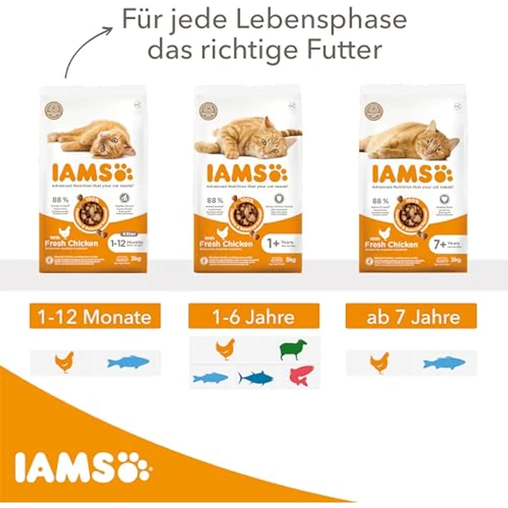 IAMS Trockenfutter für Katzen mit Huhn, 10 kg, für Katzen von 1-6 Jahren, 87% tierische Proteine, weizenfrei, mit Omega-3- & Omega-6-Fettsäuren, für gesunde Haut und glänzendes Fell – Bild 5