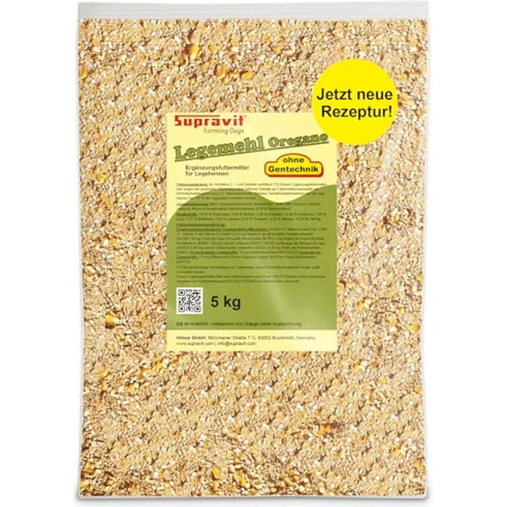 Supravit Legemehl für Hühner mit Oregano, 5kg GVO-frei, nährstoffreich für stabile Eierschalen und hohe Legeleistung – Bild 1