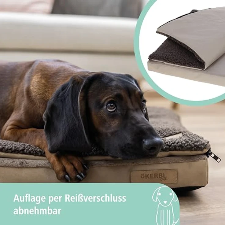 Kerbl Pet Multifunktionsmatratze, beige/braun, orthopädisches Hundebett mit Memory-Foam, 72x50x7 cm, waschbar und mit integrierter Inkontinenzauflage – Bild 4