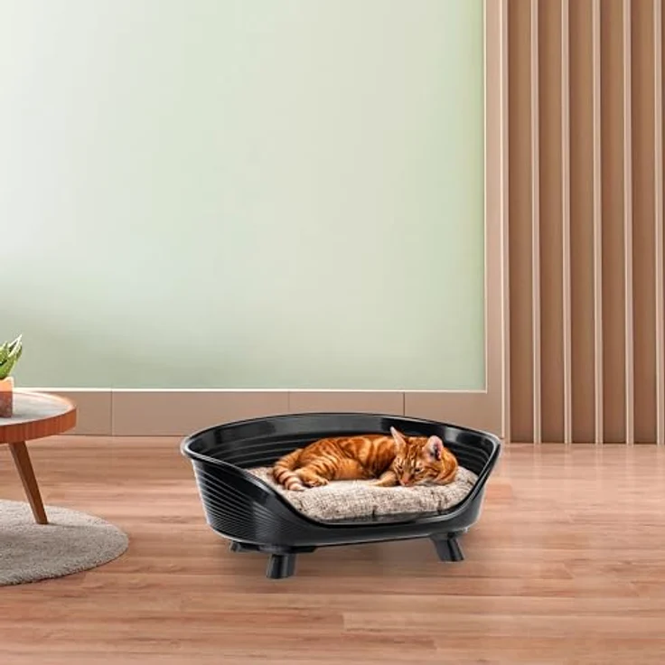 Ferplast Hundebett Throne, erhöhter Hundekorb für kleine Hunde und Katzen, waschbar, atmungsaktiv, rutschfest, 61,5 x 45 x H 26 cm, Schwarz – Bild 3