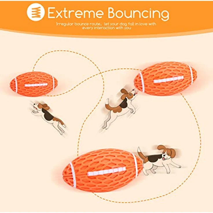 Nobleza Hundeball, interaktives Kauspielzeug aus Naturkautschuk mit Zahnpflege-Funktion, robuste Rugby-Form, 10.3cm x 5.6cm – Bild 4