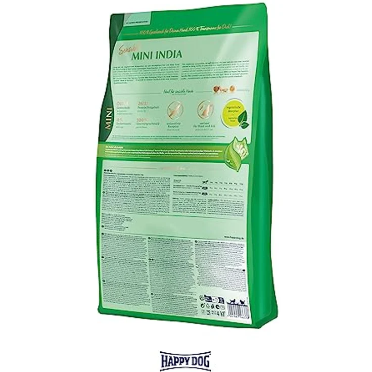 Happy Dog Sensible Mini India, 4 kg, weizenfreies, vegetarisches Hunde-Trockenfutter für Haut und Fell mit kleinen, bissoptimierten Kroketten – Bild 4