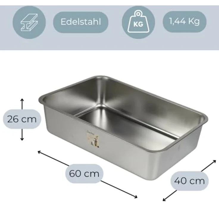 GarPet Katzentoilette XL, Edelstahl Katzenklo aus Silber mit Wanne, 60x40x15 cm – Bild 2
