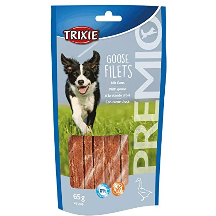 TRIXIE Premio Stripes Gans, glutenfreier Hundesnack mit Gänsefleisch, 65 g - herzhaftes Leckerli für Hunde – Bild 1