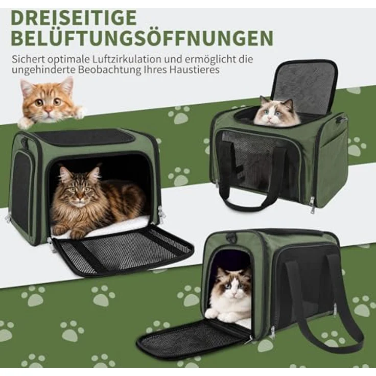Aipwerer Faltbare Katzen Transportbox, robust und atmungsaktiv, M: 43x28x28 cm für Katzen bis 5 kg, grau – Bild 5