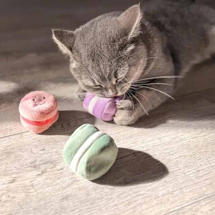 Aumüller Katzenspielzeug Macarons 3er Set, Plüsch mit Katzenminze und Silver Vine, bunt – Bild 9