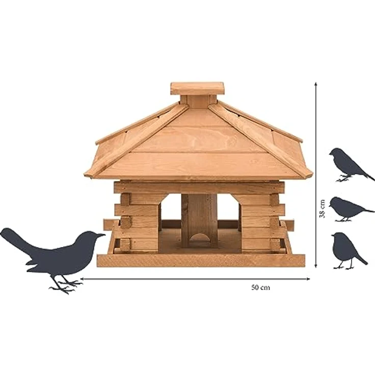 dobar 45300e Rustikales Vogelfutterhaus im Blockhaus-Stil mit dekorativem Holzdach, Vogelhaus mit integriertem Futtersilo, Kiefer, XL, braun – Bild 3