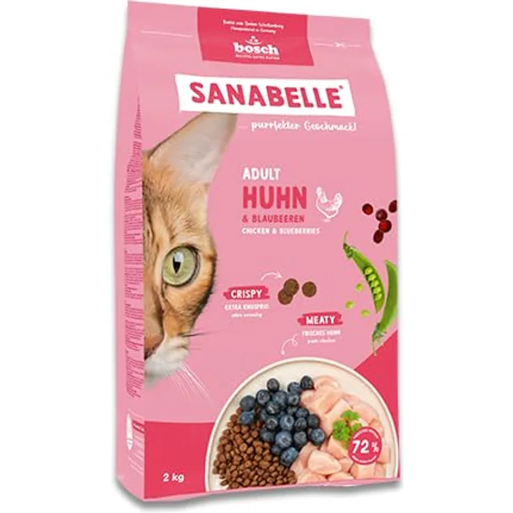 Sanabelle Trockenfutter Katze Adult Huhn, 2 kg - Hoher Fleischanteil, leicht verdaulich, reich an Proteinen, ohne Zucker und künstliche Zusatzstoffe