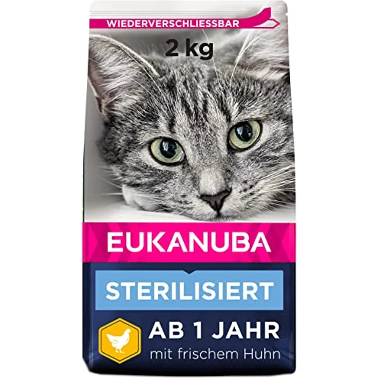 Eukanuba Sterilised Katzenfutter 2 kg, fettarmes Premium Trockenfutter zur Gewichtskontrolle für sterilisierten Katzen – Bild 1