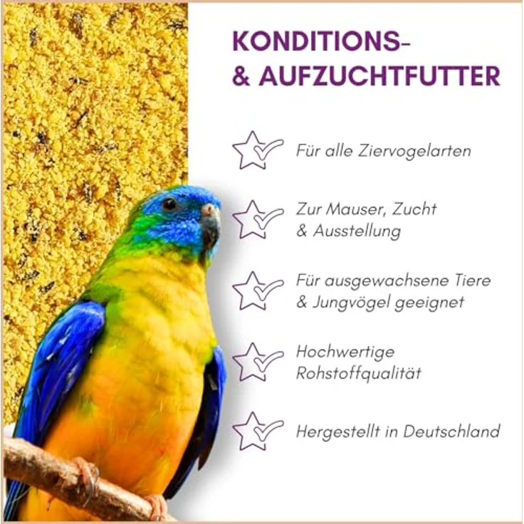 Optimax Kondition- und Aufzuchtfutter für Vögel, 1kg Eifutter für Ziervogelarten, reich an Proteinen und Nährstoffen, ideal für Kanarienvögel und Wellensittiche – Bild 2