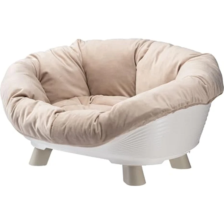 Ferplast Sofà Throne Hundebett & Katzenbett, erhöhtes, waschbares, atmungsaktives & rutschfestes Bett mit Kissen, 64 x 48 x h 29,5 cm, Weiß – Bild 4
