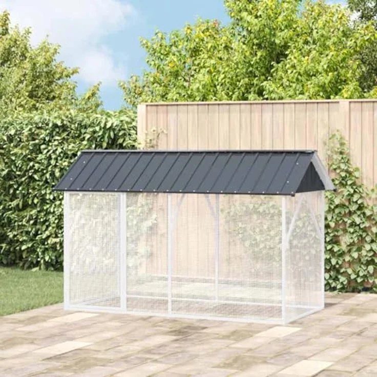 vidaXL Vogelkäfig Anthrazit, verzinkter Stahl, 227 x 112 x 141 cm, moderner, wetterfester Käfig für Garten und Terrasse, ideal für verschiedene Vogelarten – Bild 2