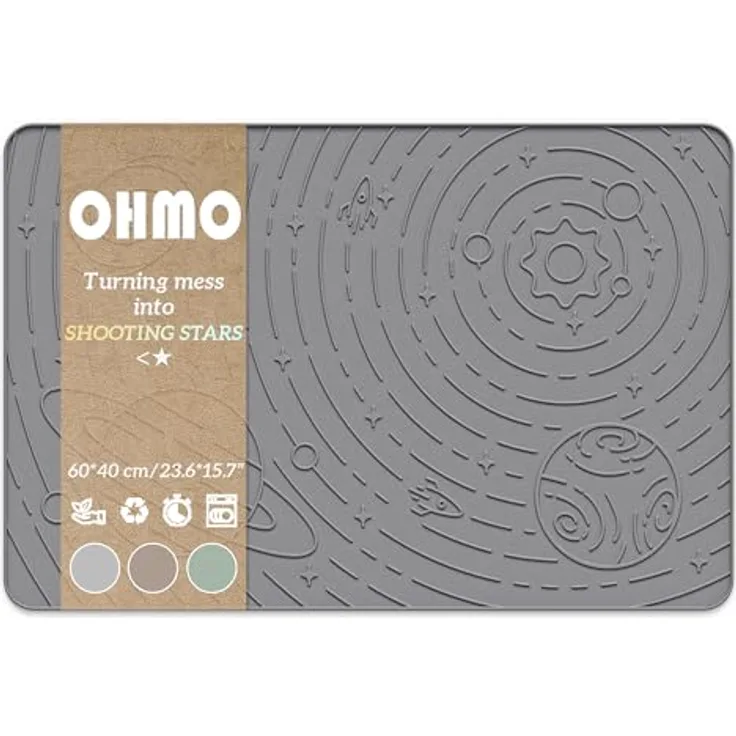 OHMO Napfunterlage Hund Katzen 60x40cm, rutschfeste Silikonmatte in Grau, wasserdicht und leicht zu reinigen