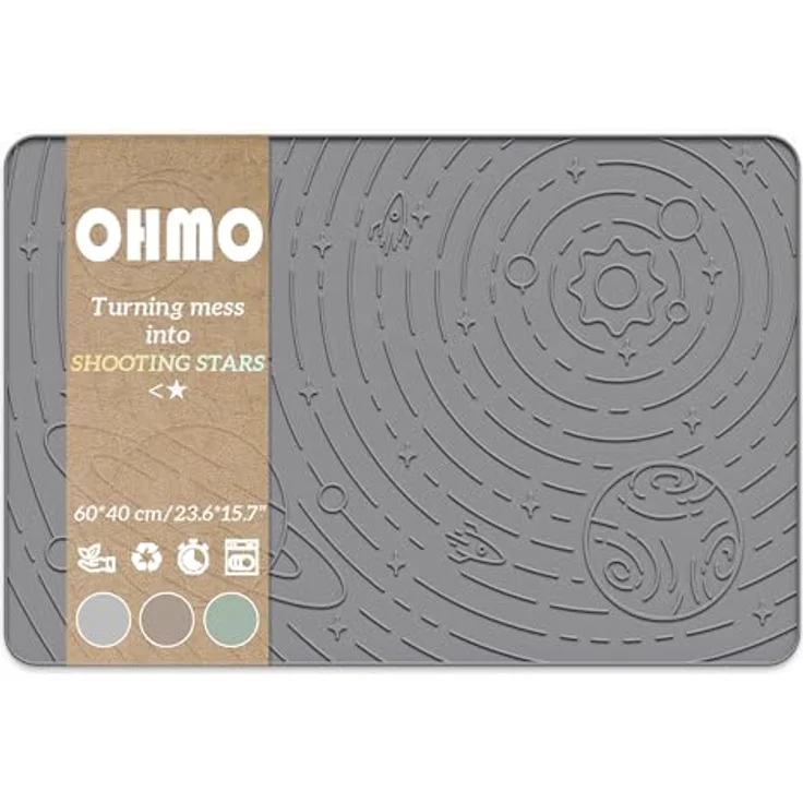 OHMO Napfunterlage Hund Katzen 60x40cm, rutschfeste Silikonmatte in Grau, wasserdicht und leicht zu reinigen – Bild 1