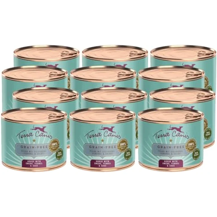 Terra Canis Nassfutter für Hunde, getreidefrei mit Pferd, Steckrübe, Fenchel & Salbei, 12x200 g - Premium-Hundefutter in Lebensmittelqualität für ausgewachsene Hunde – Bild 1