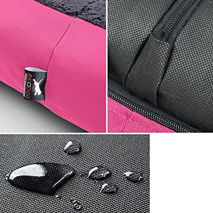 BedDog Hundebett Teddy, waschbares Hundesofa aus Cordura und Microfaser-Velours, ergonomisches Kissen mit erhöhtem Rand, Größe M, pink-grau – Bild 4