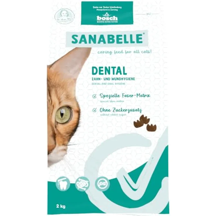 Sanabelle Trockenfutter Katze, Adult, Dental, 2 kg – Unterstützt Mundhygiene, Zuckerfrei, Hohe Verdaulichkeit