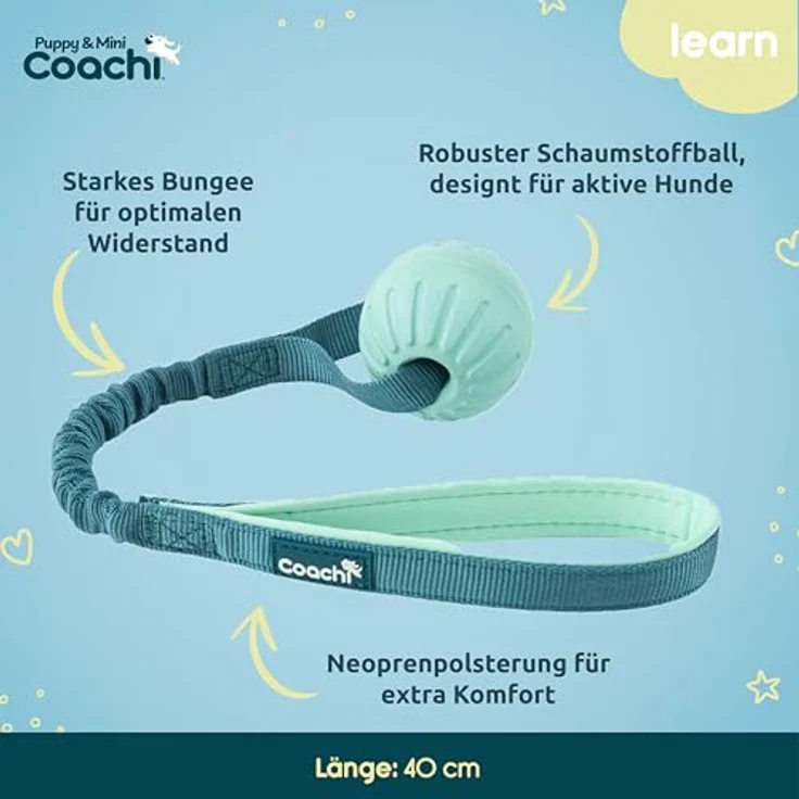 Coachi Puppy & Mini Tuggi Ball, Hundespielzeug aus robustem Schaumstoff mit dehnbarem Bungee-Griff, ideal für Zerrspiele und Apportieren – Bild 4
