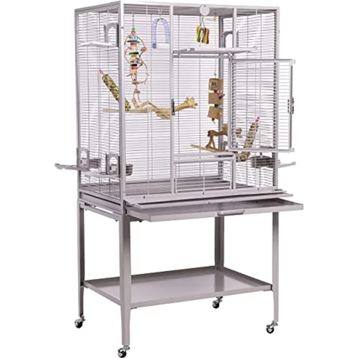 Montana Cages Madeira Single, Premium Vogelkäfig für Finken und Sittiche, erweiterbar, inklusive 4 Edelstahlnäpfe und 4 Lenkrollen, AVILON Pulverbeschichtung, Platinum Edition, ca. 86 x 56 x 158cm – Bild 2