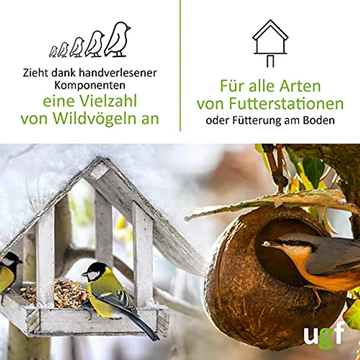UGF Vogelfutter Wildvögel Ganzjährig 5kg, Premium-Mischung mit Sonnenblumenkerne, Mehlwürmer und 11 weiteren ausgewählten Zutaten – Bild 3