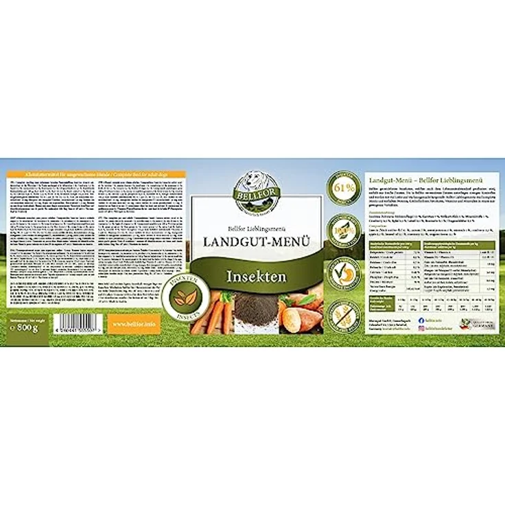 Bellfor Landgut-Menü, getreidefreies hypoallergenes Nass-Hundefutter mit Insekten, 6 x 800 g - hochverdauliches Diätfutter ohne tierische Nebenerzeugnisse – Bild 3